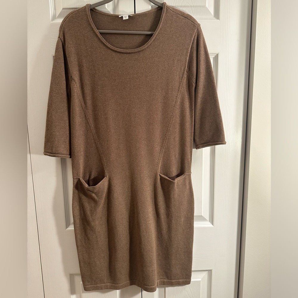 J Jill Pure Jill Cotton Cashmere Blend Knit Pullover Sweater Dress Lght Brown XS